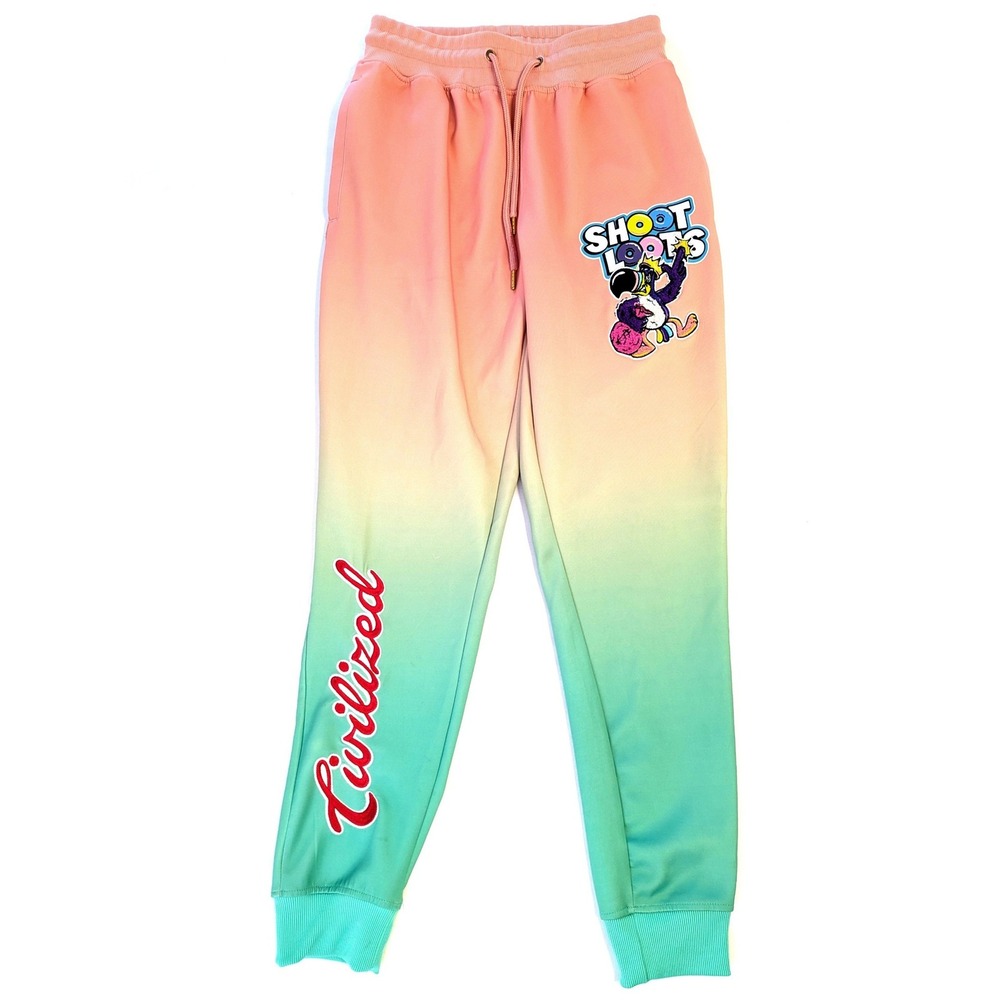 Civilized Mens Shoot Loops Ombre Jogger Pants Peach Mint Green Graphic Size M